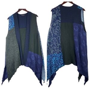 AHNI Sz 2 (Large) Open Vest Jacket Tunic Kimono Waterfall Art to Wear Lagenlook